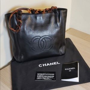 Chanel Vintage Tote leather tortoise handle chain
